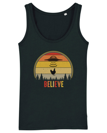 Retro Sunset Chicken Abduction Black