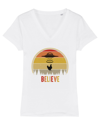 Retro Sunset Chicken Abduction White