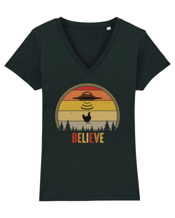 Retro Sunset Chicken Abduction Black
