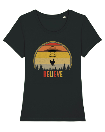 Retro Sunset Chicken Abduction Black