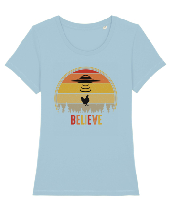 Retro Sunset Chicken Abduction Sky Blue