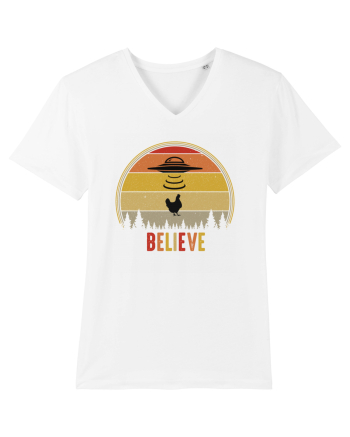 Retro Sunset Chicken Abduction White