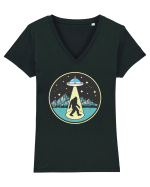 Bigfoot Alien Abduction Tricou mânecă scurtă guler V Damă Evoker