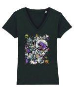 Dinosaur & Astronaut Tricou mânecă scurtă guler V Damă Evoker