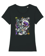 Dinosaur & Astronaut Tricou mânecă scurtă guler larg fitted Damă Expresser