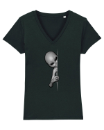 Grey Alien Peeking Tricou mânecă scurtă guler V Damă Evoker