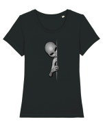 Grey Alien Peeking Tricou mânecă scurtă guler larg fitted Damă Expresser