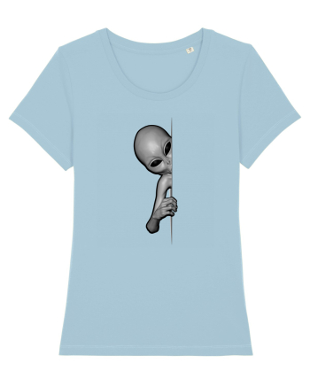 Grey Alien Peeking Sky Blue