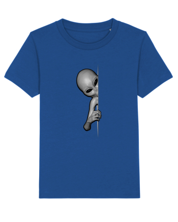 Grey Alien Peeking Majorelle Blue