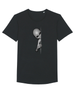 Grey Alien Peeking Tricou mânecă scurtă guler larg Bărbat Skater