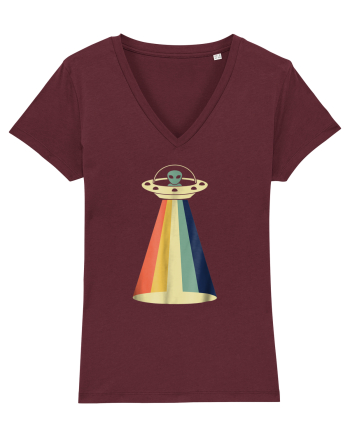 Alien Rainbow Retro Space Ship Burgundy