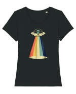Alien Rainbow Retro Space Ship Tricou mânecă scurtă guler larg fitted Damă Expresser