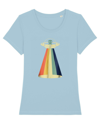 Alien Rainbow Retro Space Ship Sky Blue