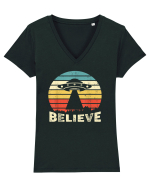 Believe Vintage Alien UFO Tricou mânecă scurtă guler V Damă Evoker