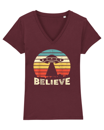 Believe Vintage Alien UFO Burgundy
