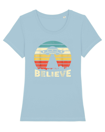 Believe Vintage Alien UFO Sky Blue