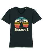 Believe Vintage Alien UFO Tricou mânecă scurtă guler V Bărbat Presenter