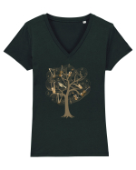 Tree Music Notes Tricou mânecă scurtă guler V Damă Evoker