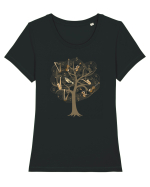 Tree Music Notes Tricou mânecă scurtă guler larg fitted Damă Expresser