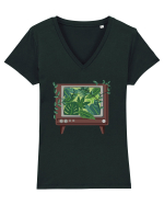 Vintage TV Nature Tricou mânecă scurtă guler V Damă Evoker