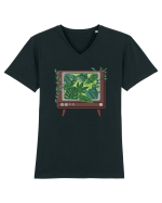 Vintage TV Nature Tricou mânecă scurtă guler V Bărbat Presenter