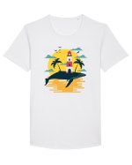 Whale Lighthouse Tricou mânecă scurtă guler larg Bărbat Skater