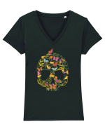 Butterfly Skull Flower Tricou mânecă scurtă guler V Damă Evoker