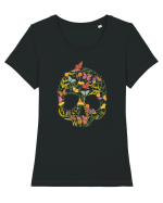 Butterfly Skull Flower Tricou mânecă scurtă guler larg fitted Damă Expresser