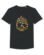 Butterfly Skull Flower Tricou mânecă scurtă guler larg Bărbat Skater