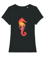 Sea Horse Beach Sunset Tricou mânecă scurtă guler larg fitted Damă Expresser