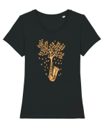 Autumn Saxophone Tree Tricou mânecă scurtă guler larg fitted Damă Expresser