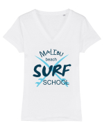 Malibu beach surf school Tricou mânecă scurtă guler V Damă Evoker