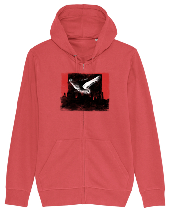 owl flying over the city, feel free Carmine Red