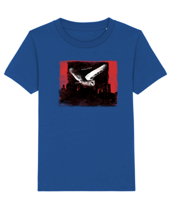 owl flying over the city, feel free Majorelle Blue