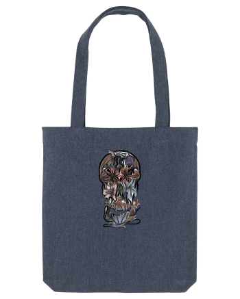 stylized skull flowers Midnight Blue