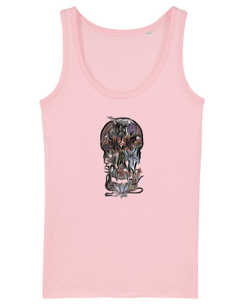 stylized skull flowers Cotton Pink