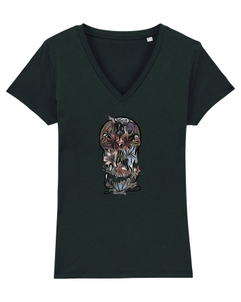stylized skull flowers Black