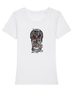 stylized skull flowers Tricou mânecă scurtă guler larg fitted Damă Expresser