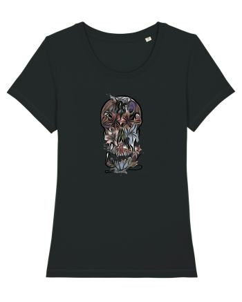 stylized skull flowers Black