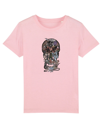 stylized skull flowers Cotton Pink
