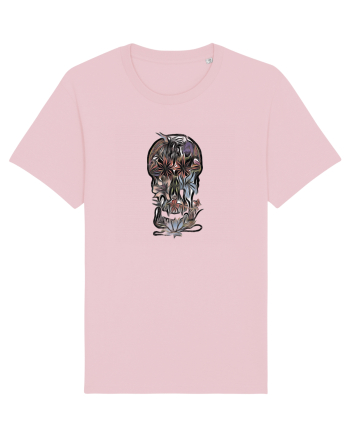 stylized skull flowers Cotton Pink