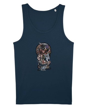 stylized skull flowers Navy