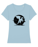 Dragon în văzduh Tricou mânecă scurtă guler larg fitted Damă Expresser