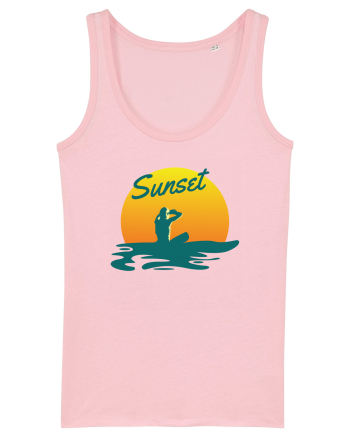 Ocean Sunset Blue Wave Cotton Pink