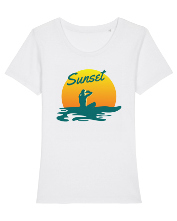 Ocean Sunset Blue Wave White