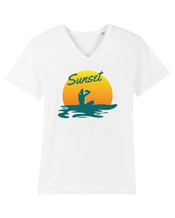 Ocean Sunset Blue Wave White