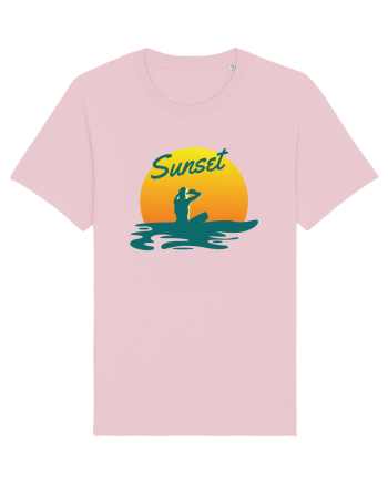 Ocean Sunset Blue Wave Cotton Pink