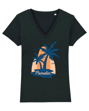 Retro Palm Tree Paradise Beach Black