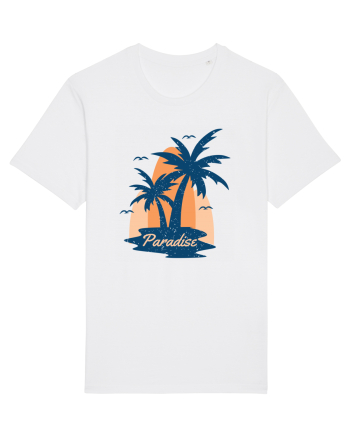Retro Palm Tree Paradise Beach White