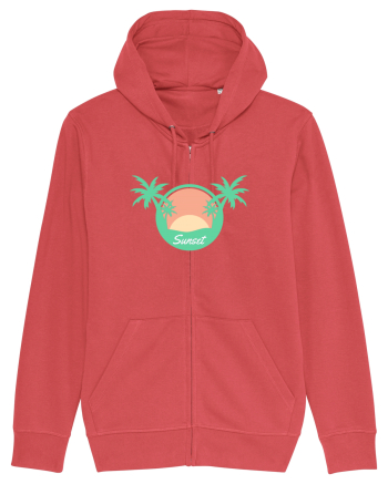 Sunset Palm Tree Beach Carmine Red